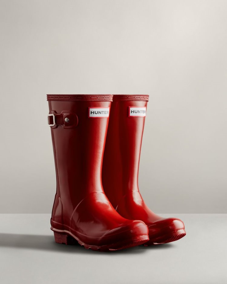 Dark Red Kids' Hunter Original Gloss Rain Boot Tall Rain Boots South Africa | SV681CQ