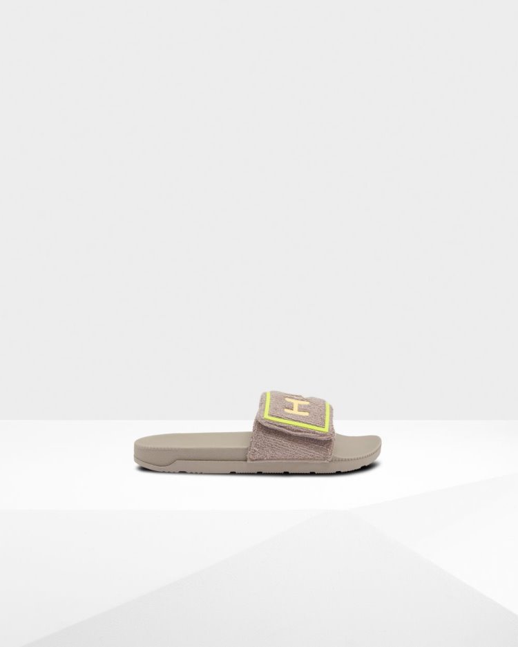 Grey Men's Hunter Terry Towelling Logo Adjustable Slides Slides South Africa | GVVV8F9