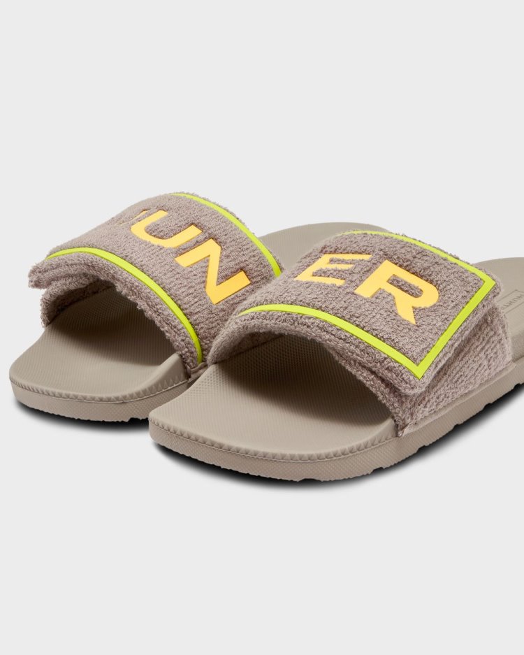 Grey Men's Hunter Terry Towelling Logo Adjustable Slides Slides South Africa | GVVV8F9