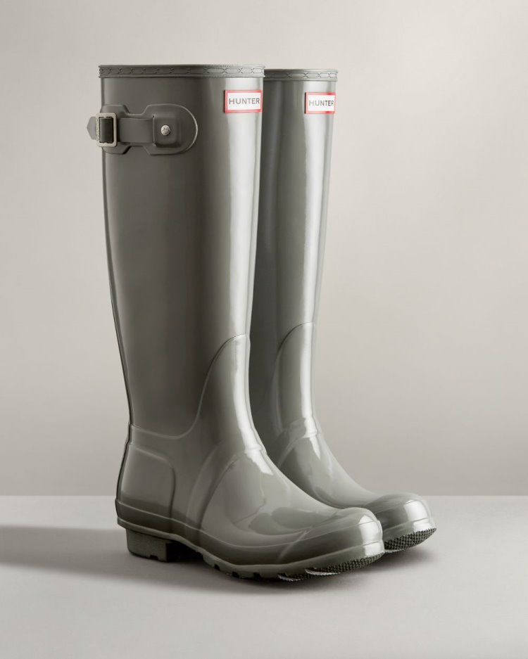 Grey Women's Hunter Original Tall Gloss Rain Boot Tall Rain Boots South Africa | 91D7ZMV