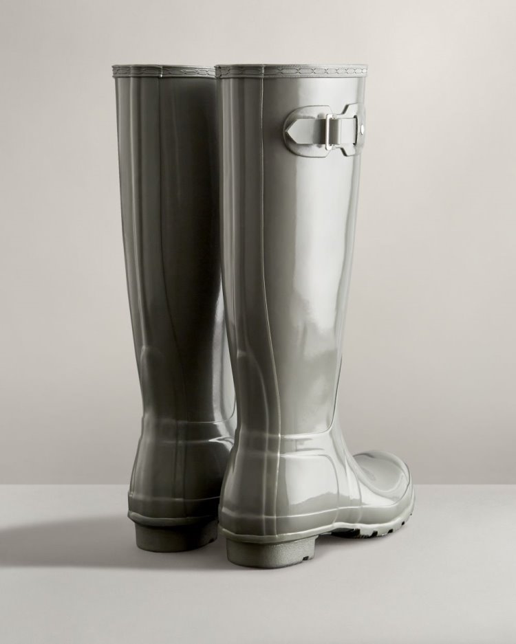 Grey Women's Hunter Original Tall Gloss Rain Boot Tall Rain Boots South Africa | 91D7ZMV