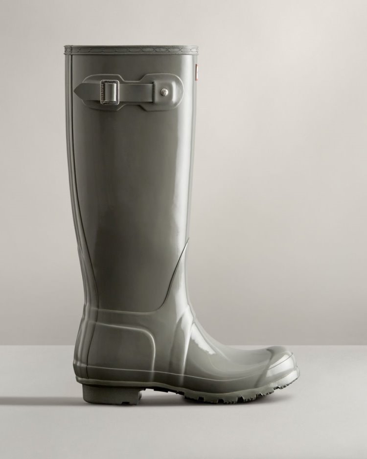 Grey Women\'s Hunter Original Tall Gloss Rain Boot Tall Rain Boots South Africa | 91D7ZMV