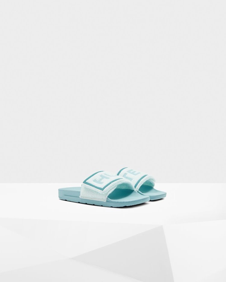 Mint / Blue Women's Hunter Terry Towelling Logo Adjustable Slides Slides South Africa | G0PLH0T