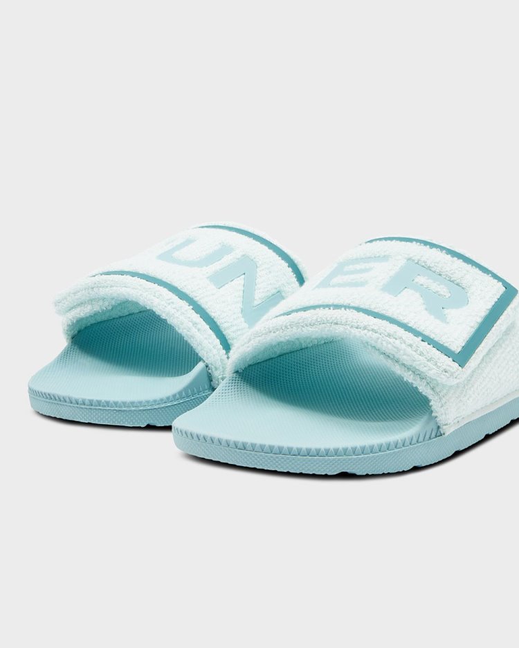 Mint / Blue Women's Hunter Terry Towelling Logo Adjustable Slides Slides South Africa | G0PLH0T