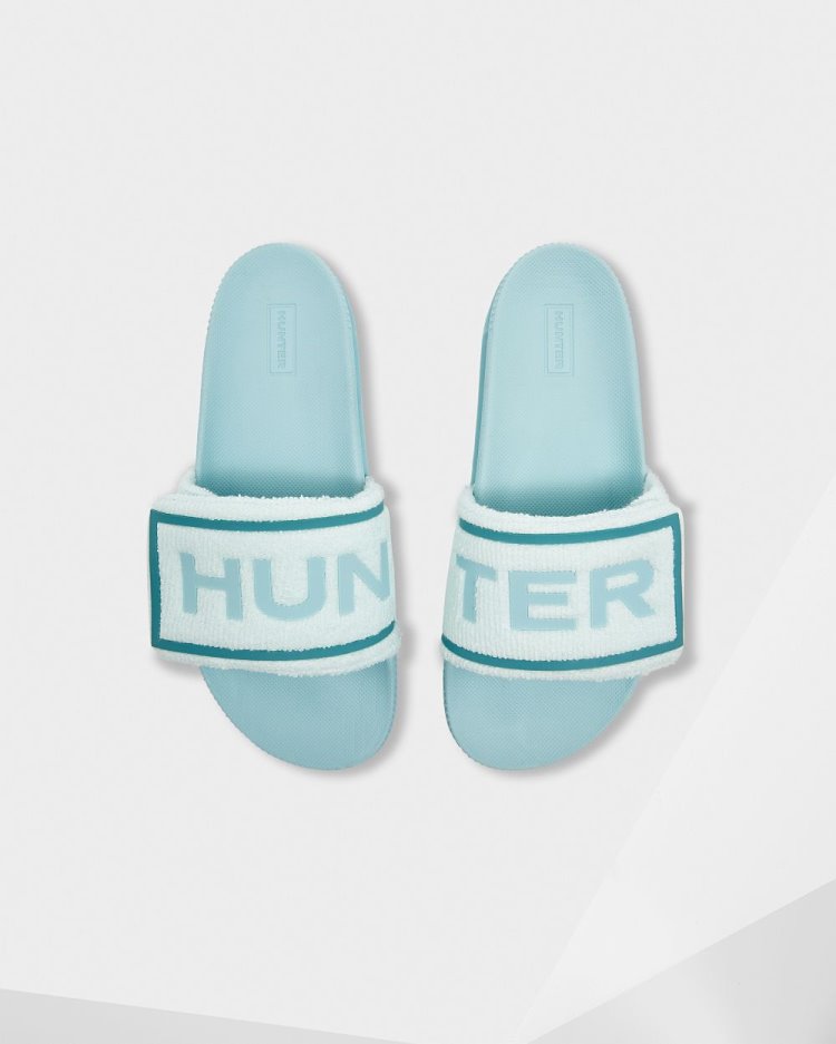 Mint / Blue Women\'s Hunter Terry Towelling Logo Adjustable Slides Slides South Africa | G0PLH0T