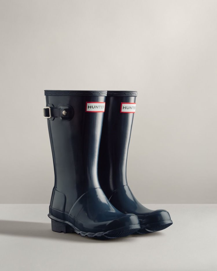 Navy Kids' Hunter Original Gloss Rain Boot Short Rain Boots South Africa | A09ET88