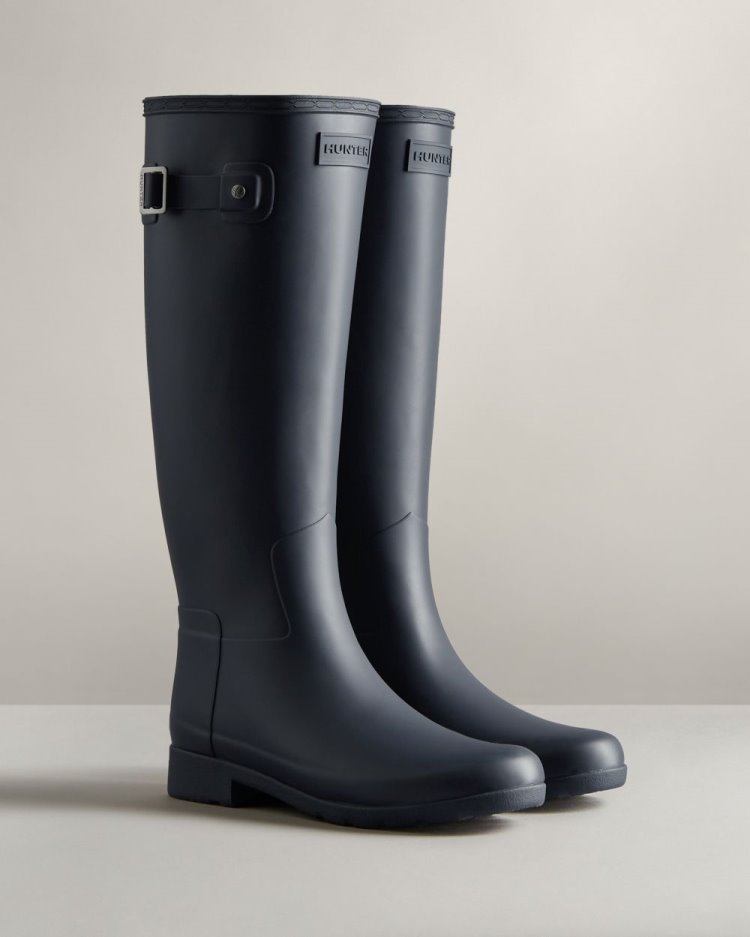 Navy Women's Hunter Refined Slim Fit Tall Rain Boot Tall Rain Boots South Africa | 2WJAVVE