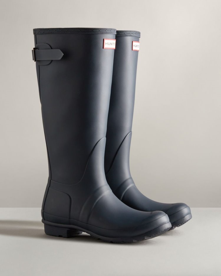 Navy Women's Hunter Tall Back Adjustable Rain Boot Adjustable Rain Boots South Africa | VZ373FK