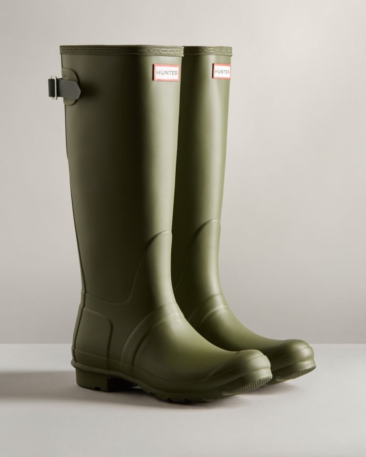 Olive / Green Women's Hunter Tall Back Adjustable Rain Boot Adjustable Rain Boots South Africa | MEGQ50Y