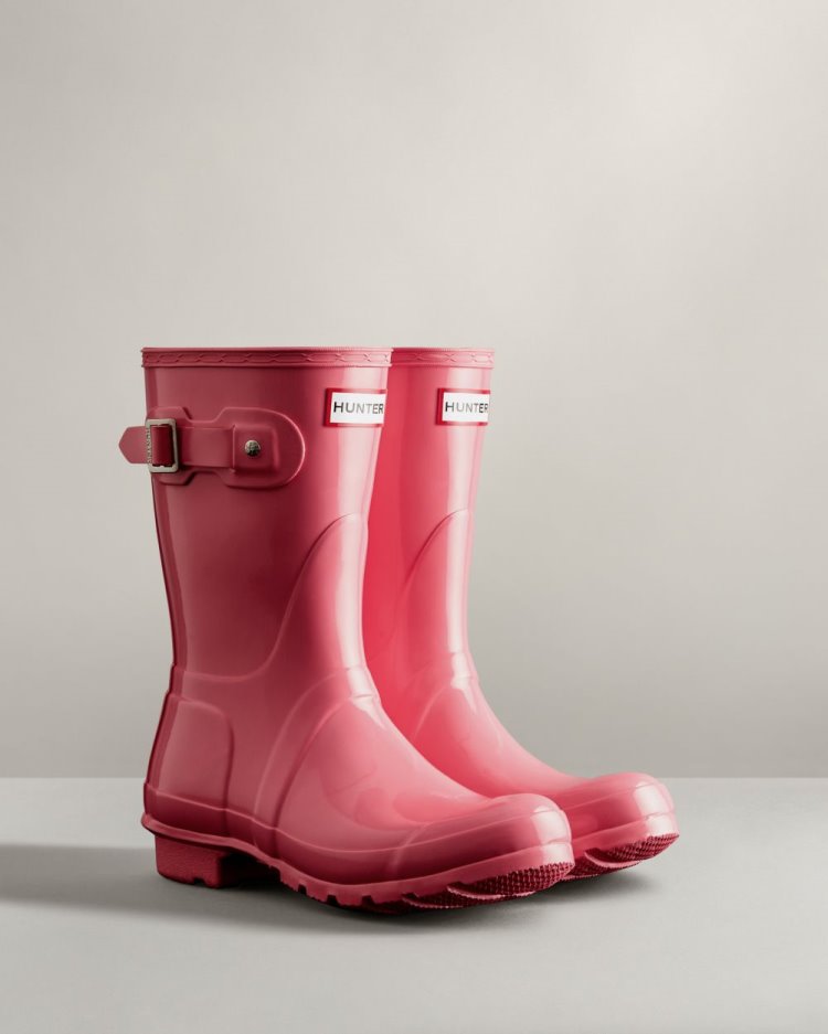 Pink Women's Hunter Original Short Gloss Rain Boot Short Rain Boots South Africa | L0BR407