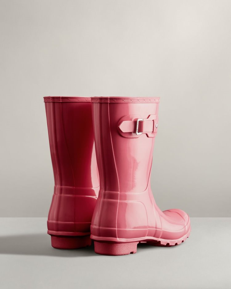 Pink Women's Hunter Original Short Gloss Rain Boot Short Rain Boots South Africa | L0BR407