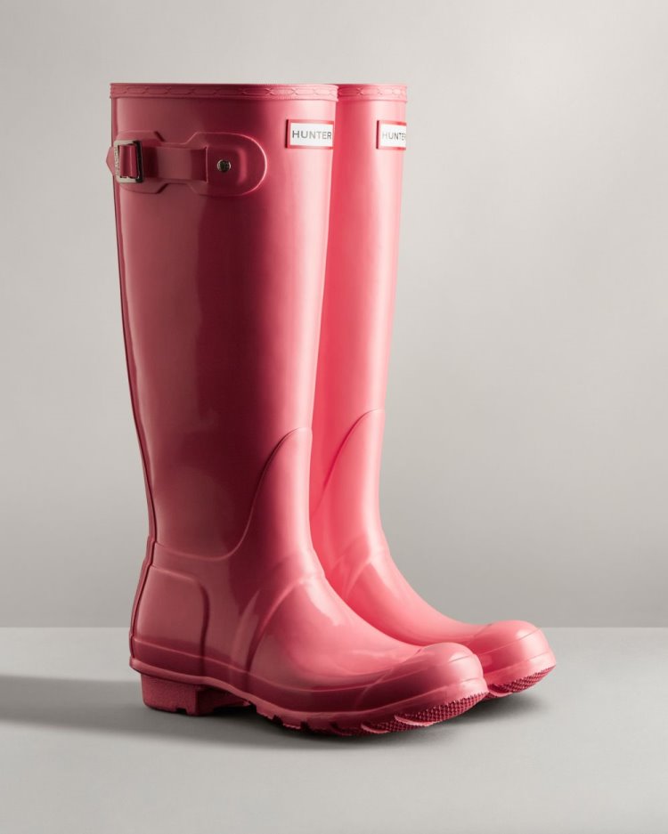 Pink Women's Hunter Original Tall Gloss Rain Boot Tall Rain Boots South Africa | OX5GV01