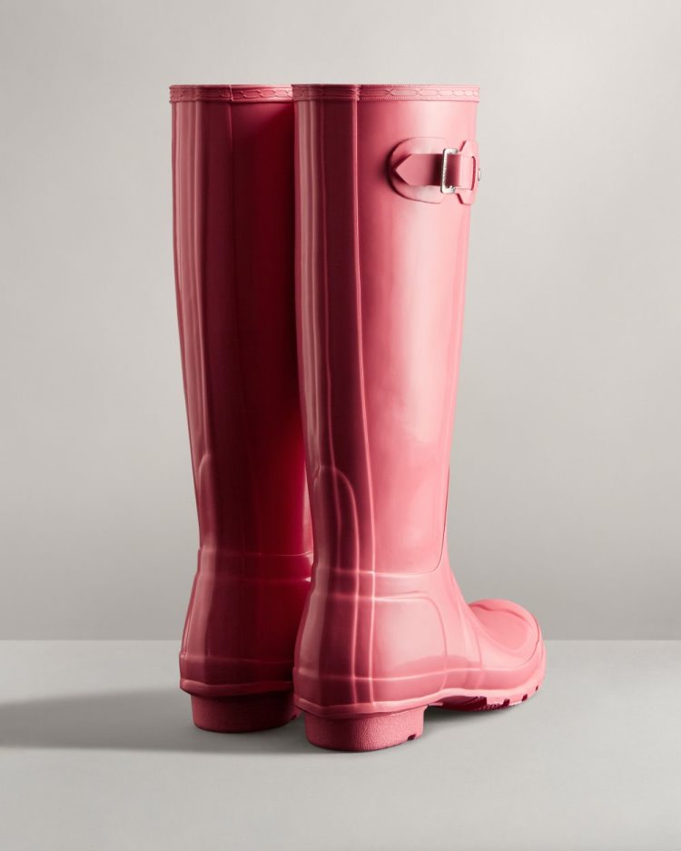 Pink Women's Hunter Original Tall Gloss Rain Boot Tall Rain Boots South Africa | OX5GV01