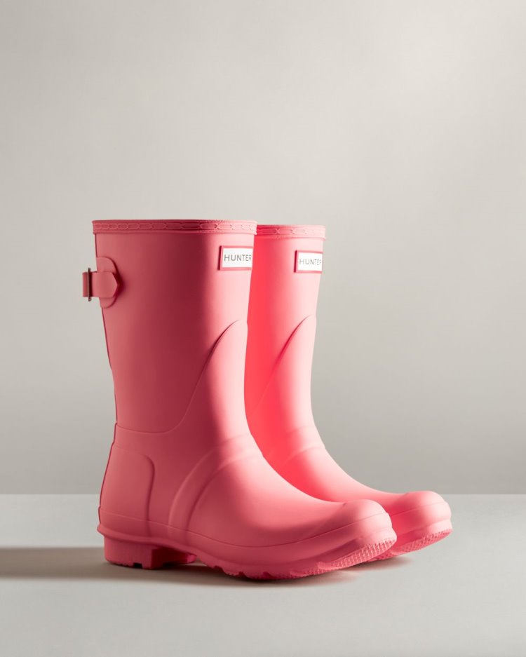 Pink Women's Hunter Short Back Adjustable Rain Boot Short Rain Boots South Africa | 865B4YM