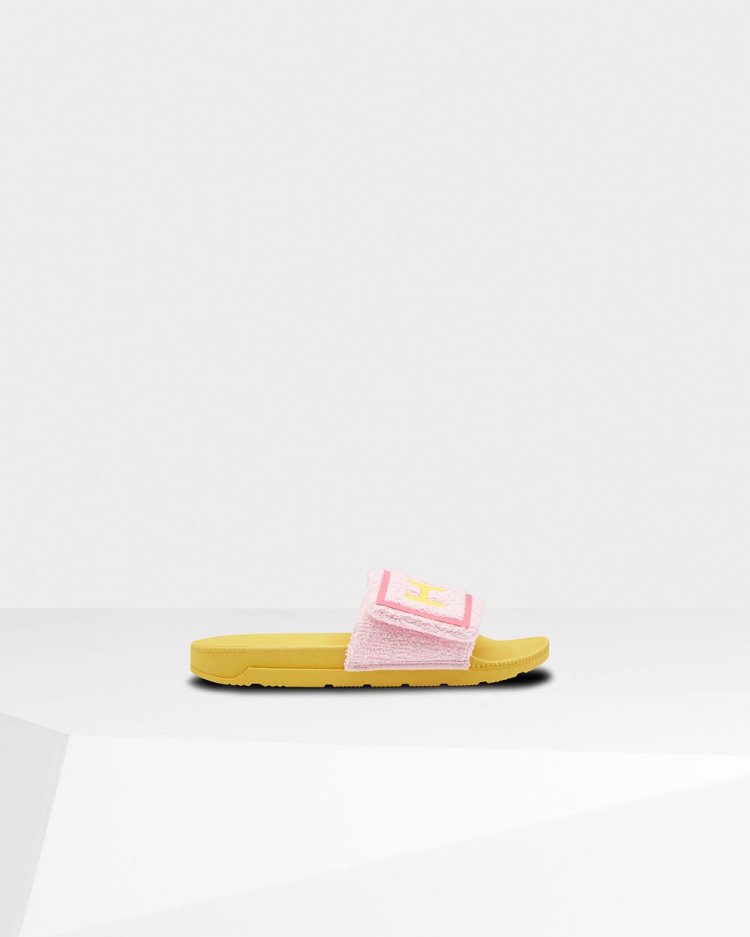 Pink / Yellow Women's Hunter Terry Towelling Logo Adjustable Slides Slides South Africa | NM1HMVX