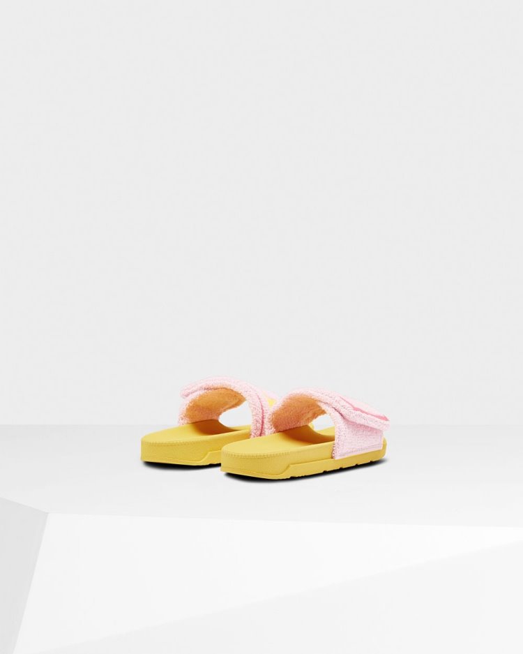 Pink / Yellow Women's Hunter Terry Towelling Logo Adjustable Slides Slides South Africa | NM1HMVX