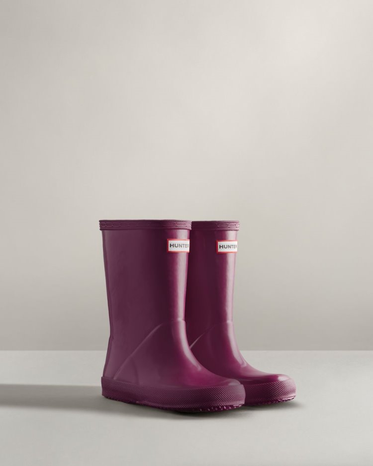 Purple Kids' Hunter Original First Classic Gloss Rain Boot Short Rain Boots South Africa | VLPQELS