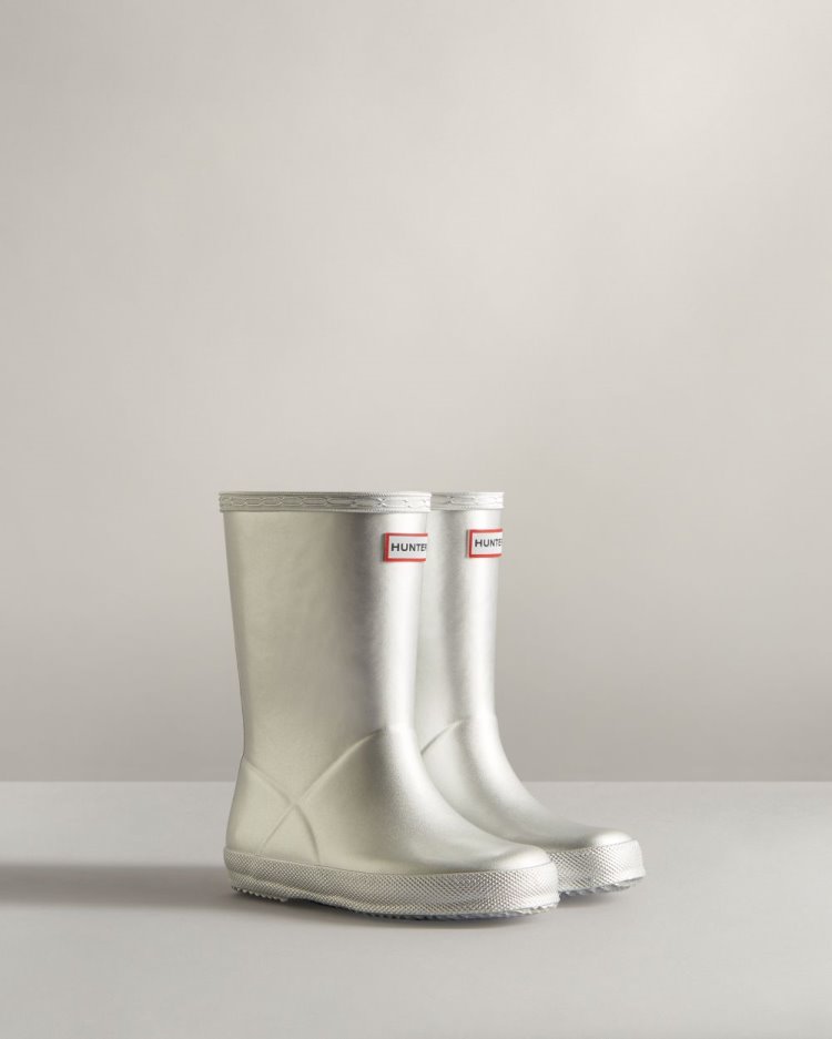 Silver Kids' Hunter First Classic Metallic Rain Boot Short Rain Boots South Africa | UMPN646