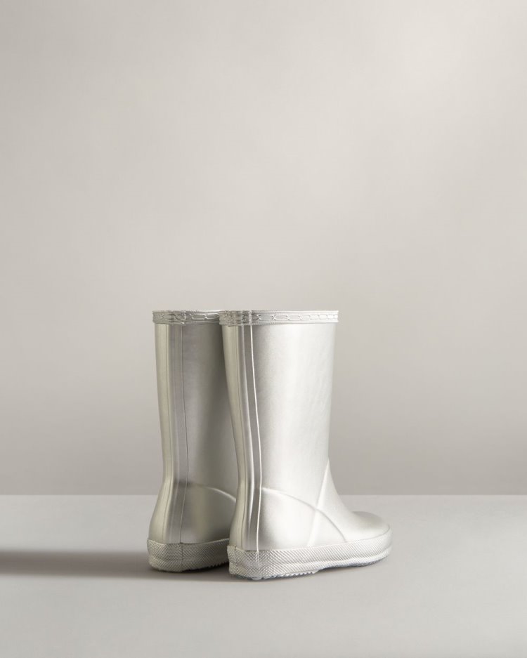 Silver Kids' Hunter First Classic Metallic Rain Boot Short Rain Boots South Africa | UMPN646