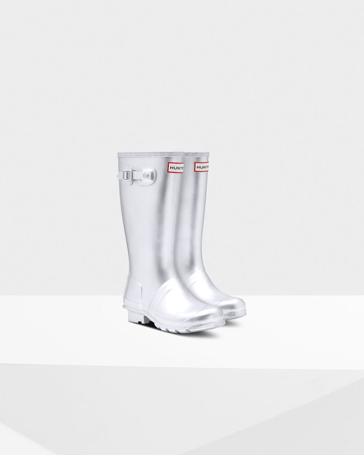 Silver Kids' Hunter Metallic Rain Boot Short Rain Boots South Africa | 0I7YIHR