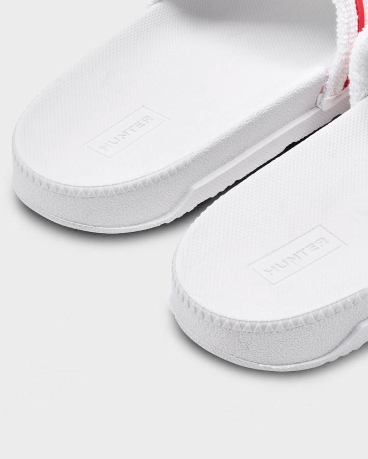 White Women's Hunter Terry Towelling Logo Adjustable Slides Slides South Africa | 9QF5RBP