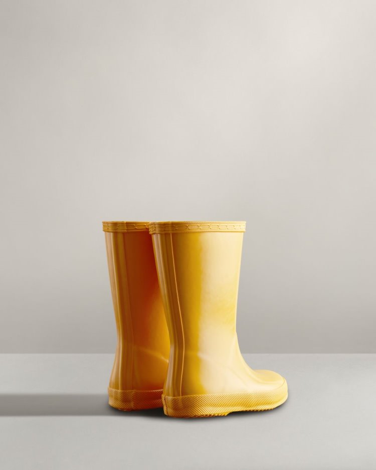 Yellow Kids' Hunter Original First Classic Gloss Rain Boot Short Rain Boots South Africa | 17AE20H