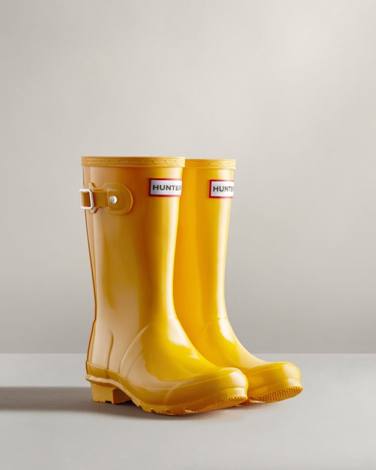 Yellow Kids' Hunter Original Gloss Rain Boot Short Rain Boots South Africa | IFPPP7U